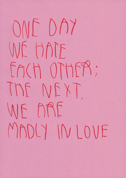One Day We Hate Each Other. The Next Were Madly